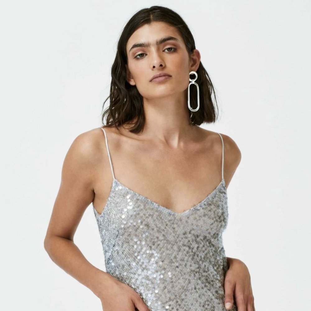 Aidan Mattox Icy silver blue sequin sheath slip dress from Bloomingdale's NWT